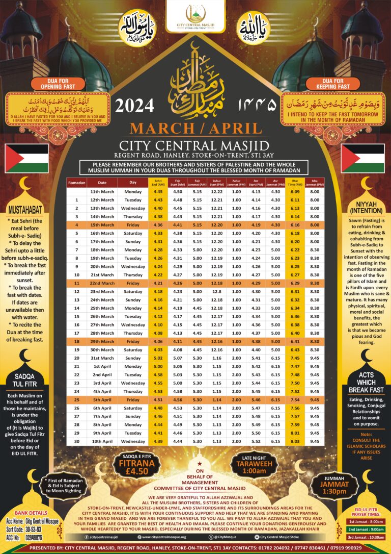 ramadan timetable 2025 stoke on trent